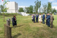 Uczestnicy uroczystości stoją przy alei bohaterów.