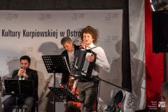Mężczyzna z akordeonem oraz w tle inni muzycy na scenie
