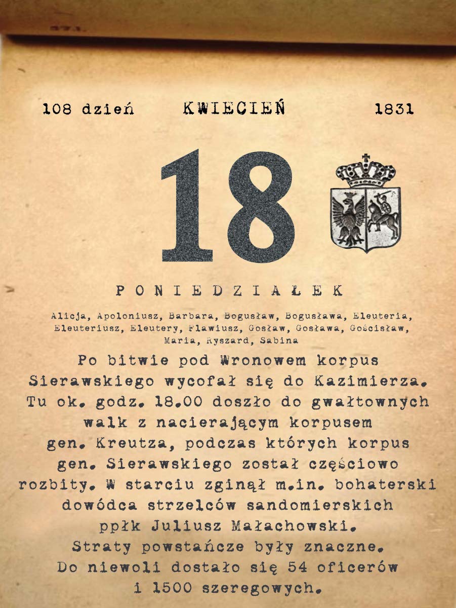 Kalendarz powstania listopadowego. 18.04.1831 r.