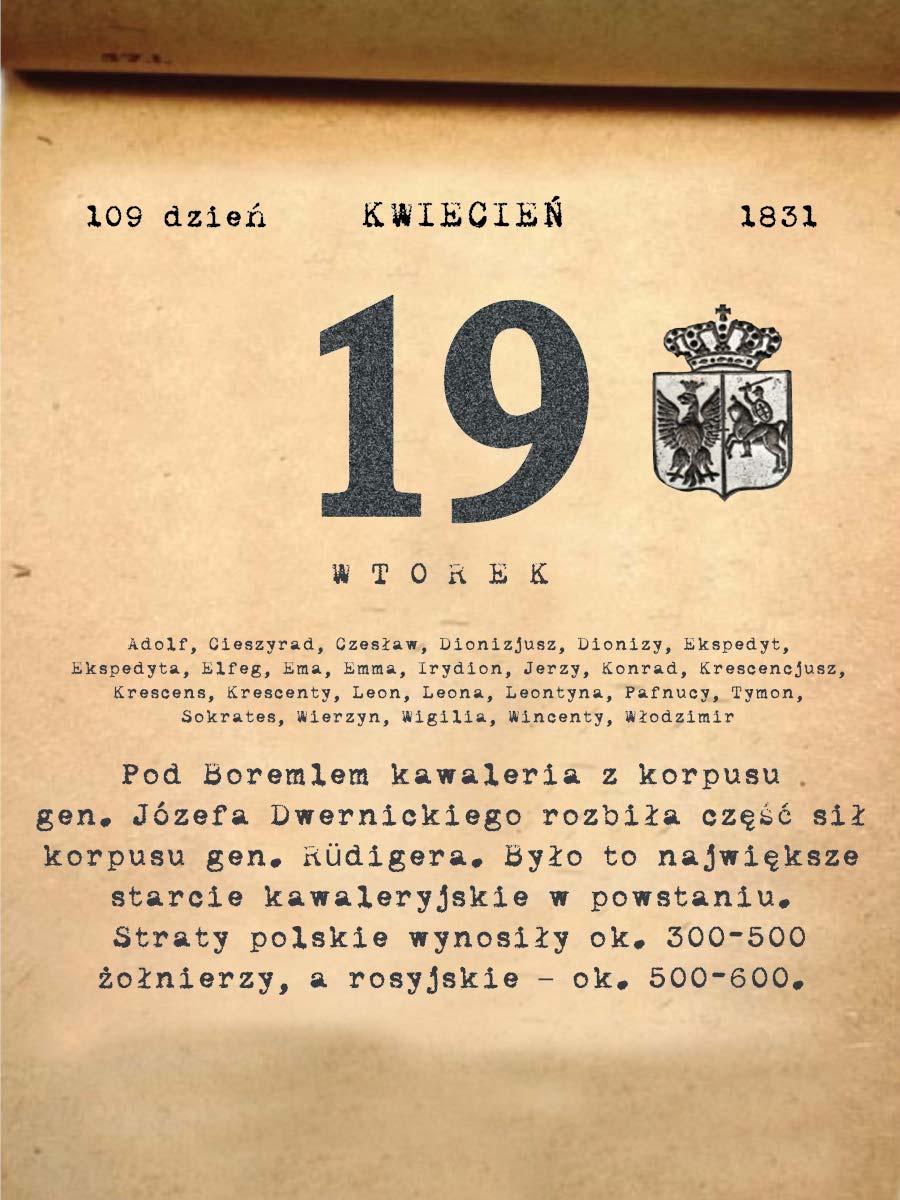 Kalendarz powstania listopadowego. 19.04.1831 r.