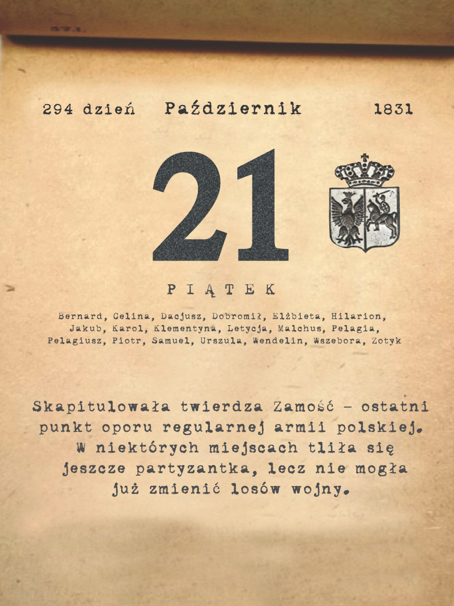 Kalendarz powstania listopadowego. 21.10.1831 r.