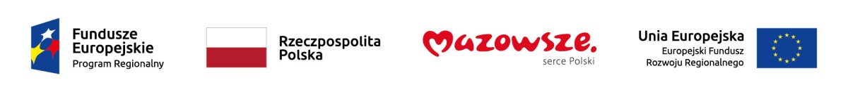 Logotyp Fundusze Europejskie Program Regionalny, biało-czerwona flaga Rzeczpospolita Polska, logotyp Marki Mazowsze, logotyp Unia Europejska Europejski Fundusz Rozwoju Regionalnego.