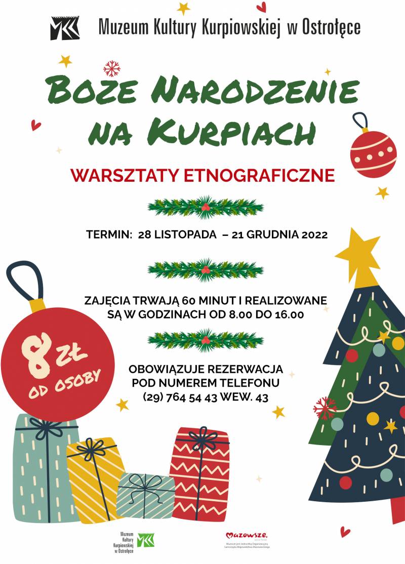 Plakat reklamujący warsztaty etnograficzne „Boże Narodzenie na Kurpiach”