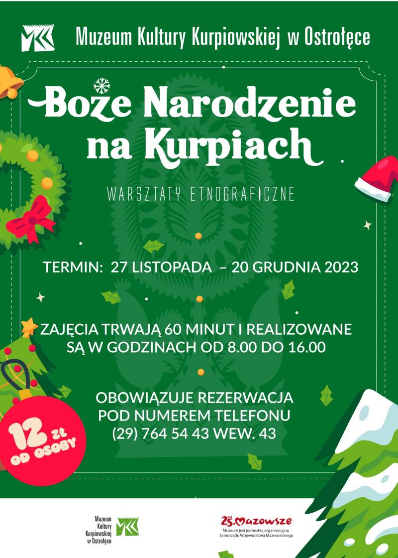 Plakat reklamujący warsztaty etnograficzne „Boże Narodzenie na Kurpiach”