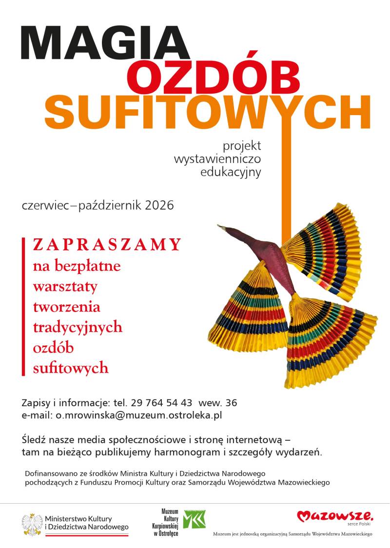 Plakat promujący warsztaty w ramach projektu pn. „Magia ozdób sufitowych – projekt wystawienniczo-edukacyjny”