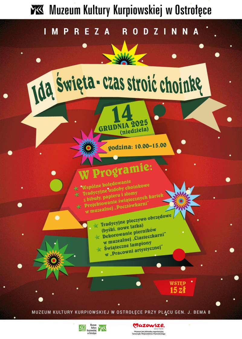 Plakat promujący imprezę rodzinną „Idą Święta – czas stroic choinkę”