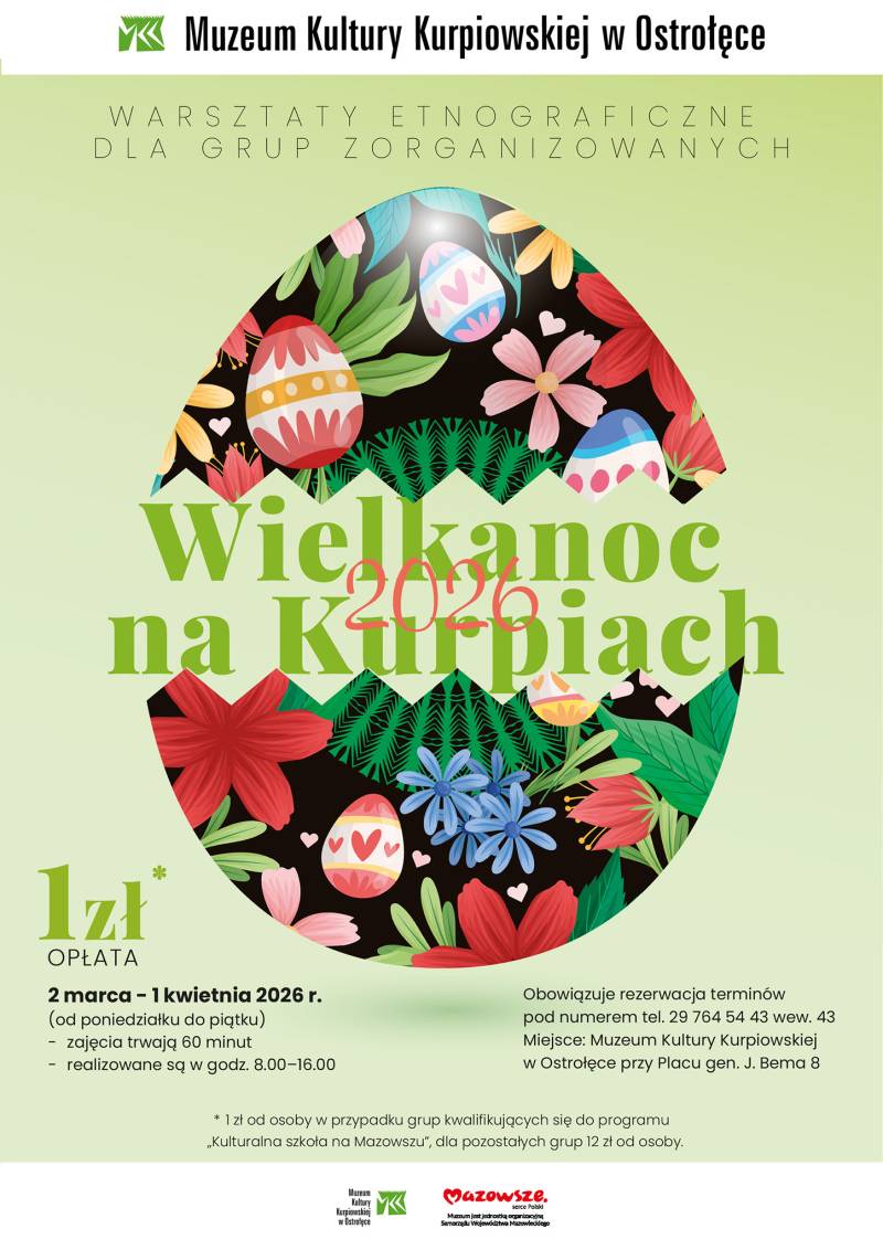 Plakat promujący warsztaty etnograficzne „Wielkanoc na Kurpiach”