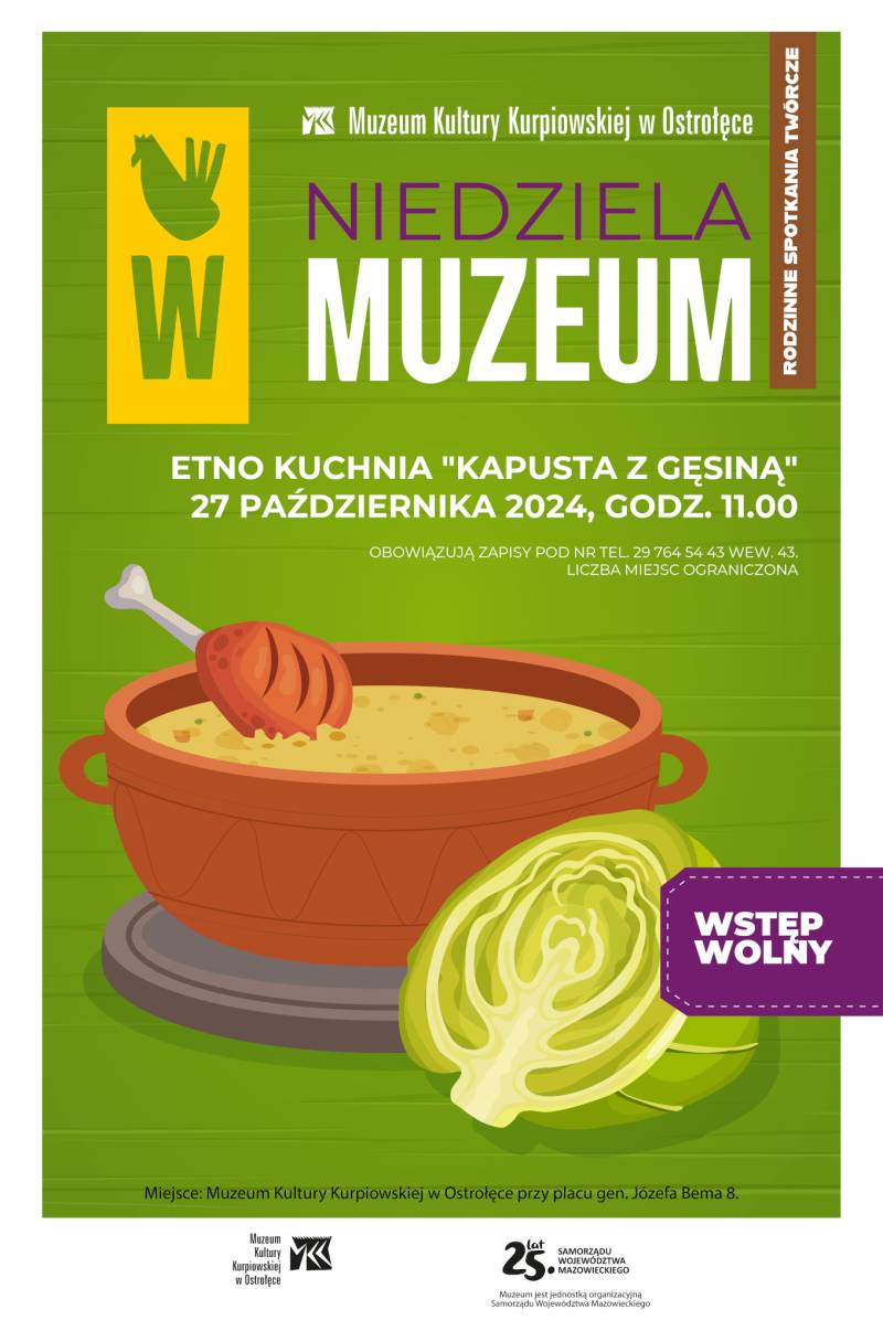 plakat reklamujący rodzinne spotkanie twórcze Niedziela w Muzeum pod hasłem „Kapusta z gęsiną”